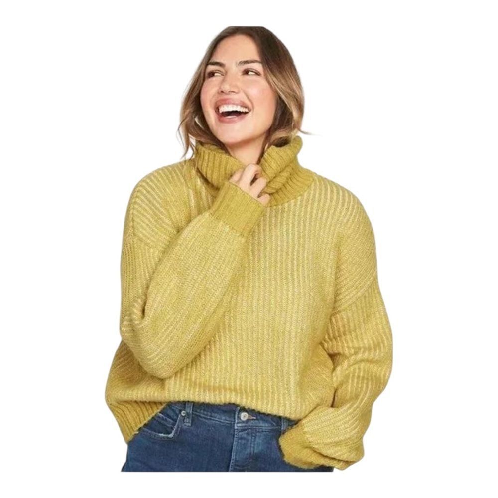 Old Navy Plus Size Cozy Heathered Rib Knit Turtleneck Sweater Yellow 4X NWOT